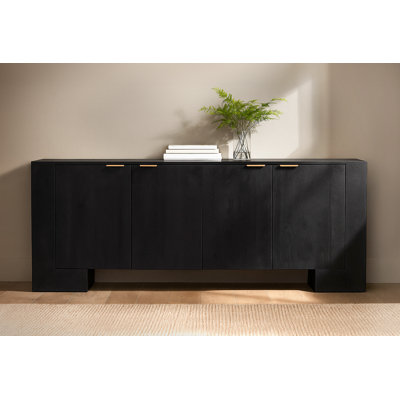 Buffet 4 portes Amane au fini gris anthracite moderne sur bois de manguier massif