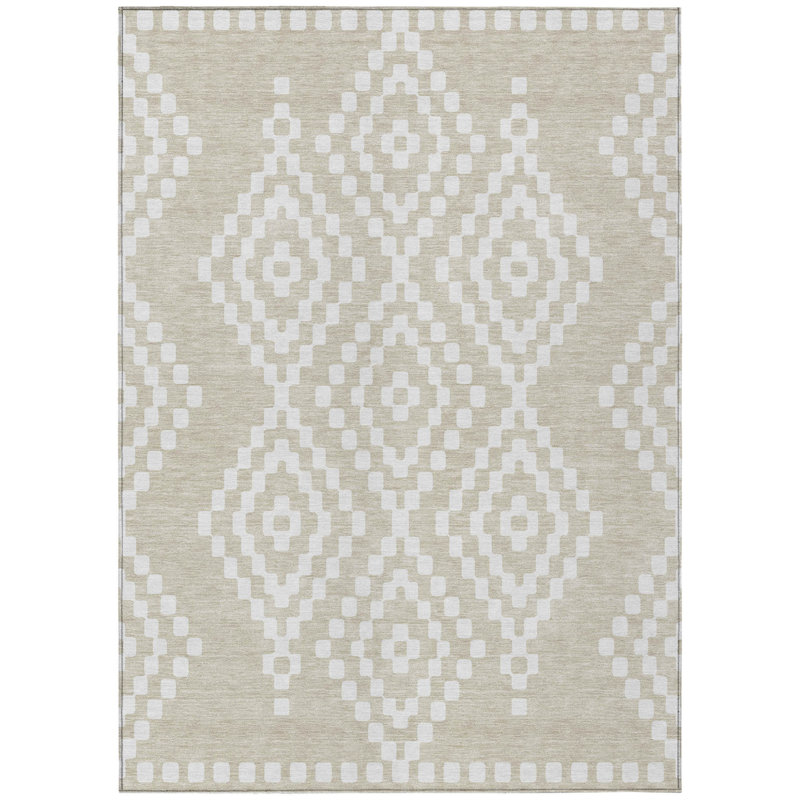 Tapis extérieur lavable géométrique beige et ivoire 5 pi x 8 pi