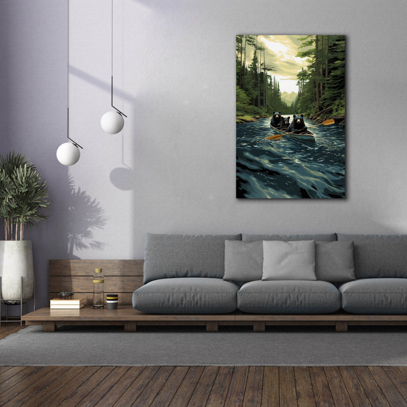 Toile épique Graffiti «Black Bear Canoe» par Jim Baldwin, 40 po x 60 po, H 60 po x l 40 po