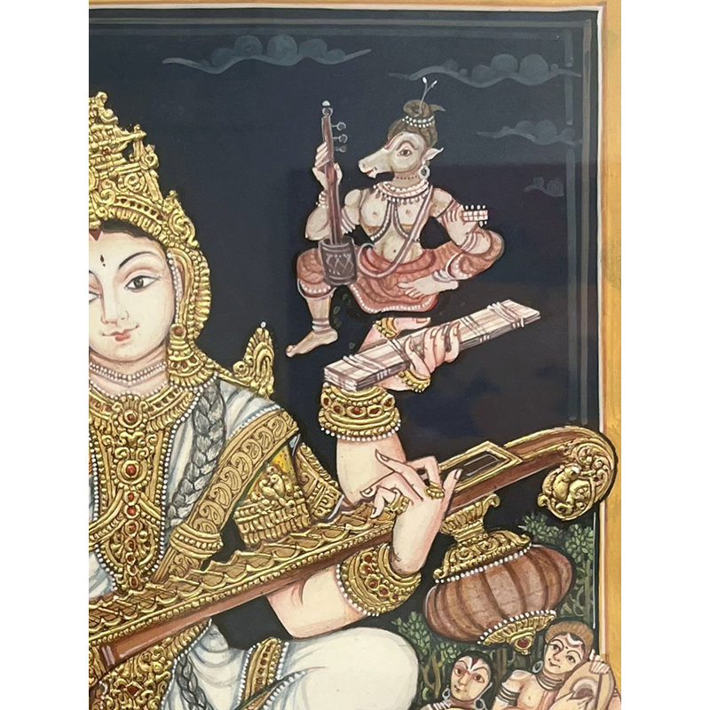Devi Saraswati | Gold Foil Work | Mysore Painting | For Wall Décor