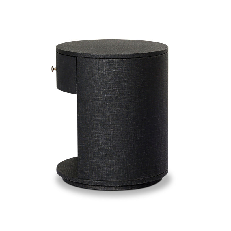 Amelia Oval One Drawer Nightstand-Black Linen, Black Linen
