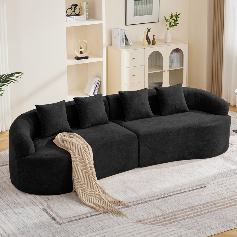 Canapé incurvé Boneless en chenille - sans assemblage, 4, Noir