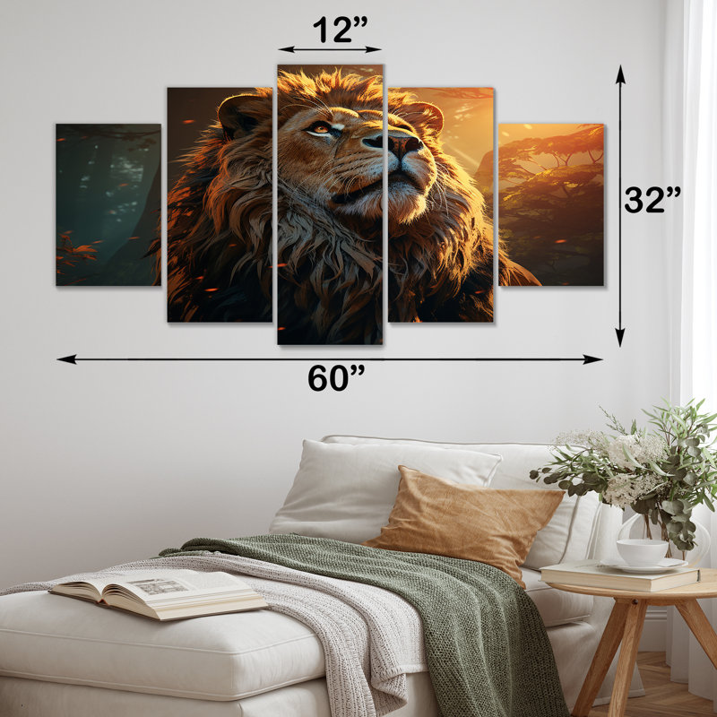 Coucher de soleil coucher de soleil royal, lion I - art mural multi-panneaux