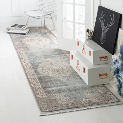 Tapis gris / bleu clair / ivoire Teadora