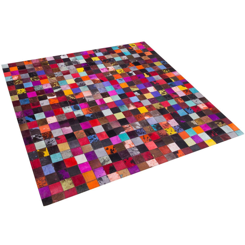 Geometric Cowhide Hand Woven Area Rug, Square 200cm