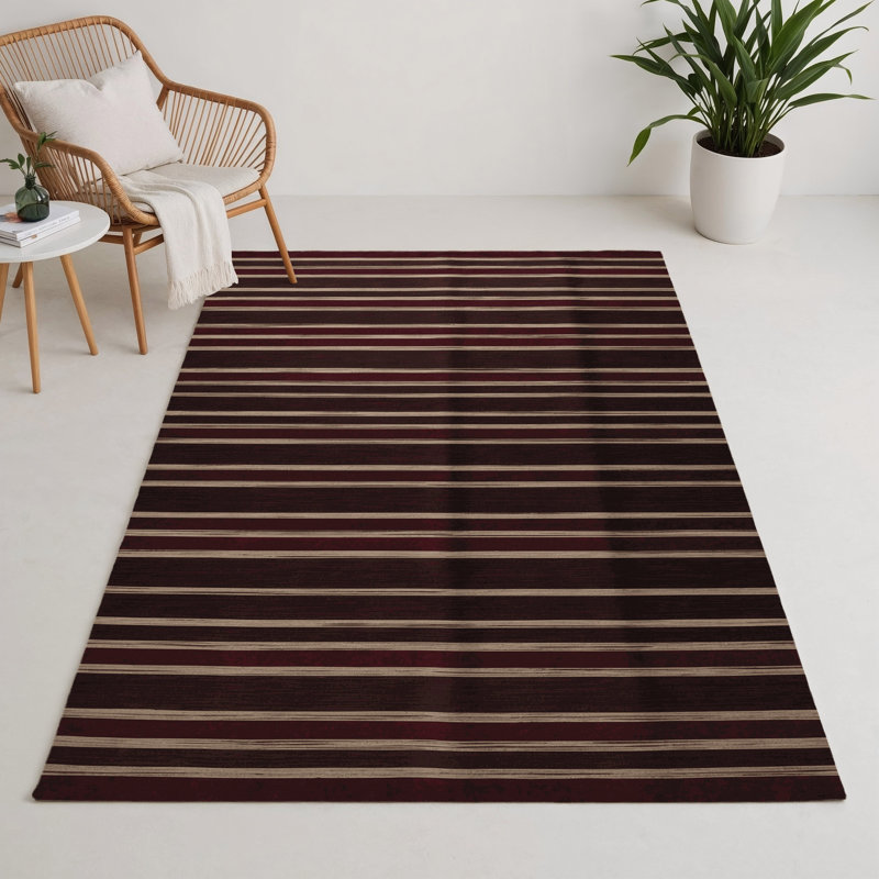 Tapis intérieur / extérieur brun HorizontalStripes, Rectangle 9 pi x 12 pi