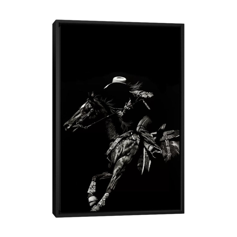 « scratching rodeo i », impression sur toile, H 26 po x l 18 po x P 1,5 po, Pas de tapis, Toile encadrée noire