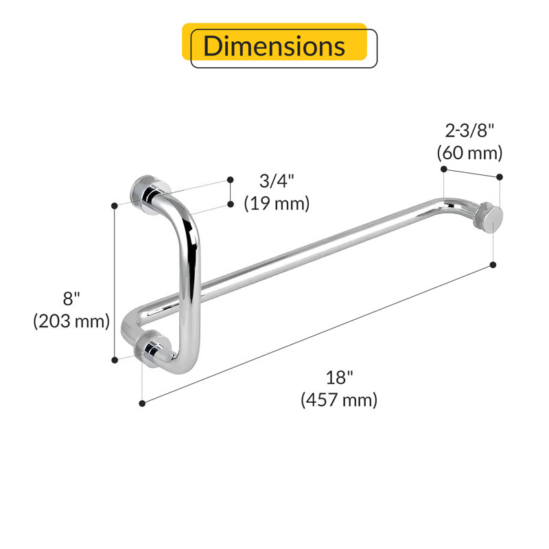 Shower Door Pull Handle Combo Bright Chrome Finish, Bright Chrome