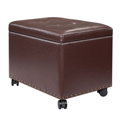 22" Faux Leather Storage Ottoman With Flip-Top Tray And Caster
