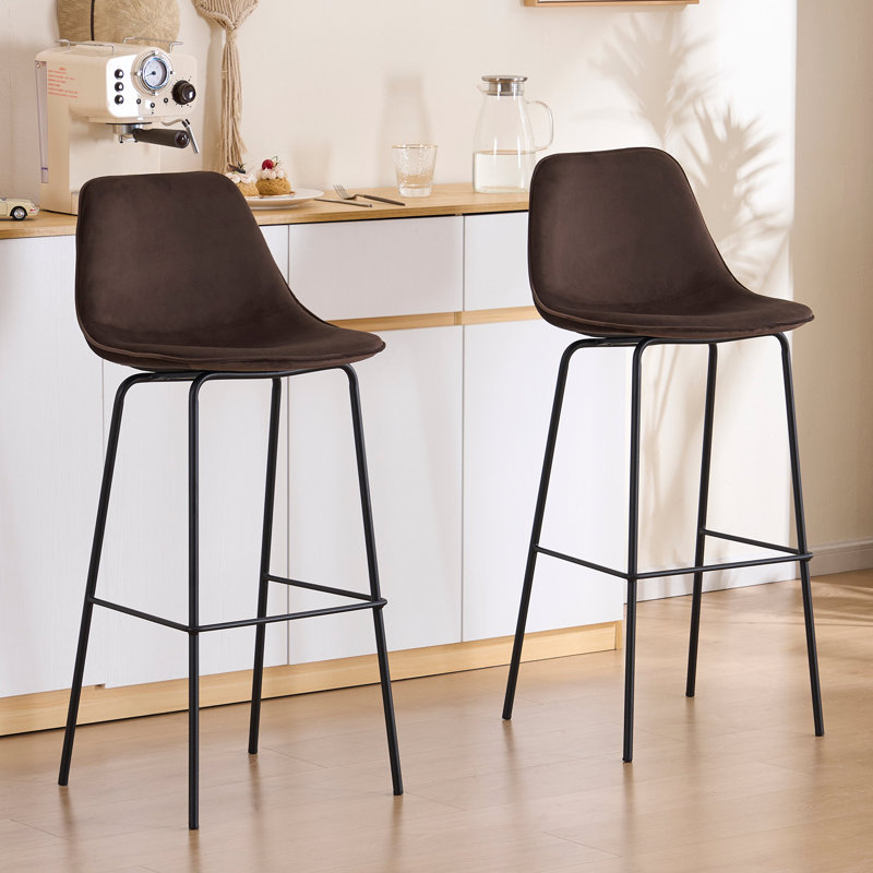 Hauteur de comptoir moderne Kavi avec coussin rembourré et pieds en métal, Velours brun vison