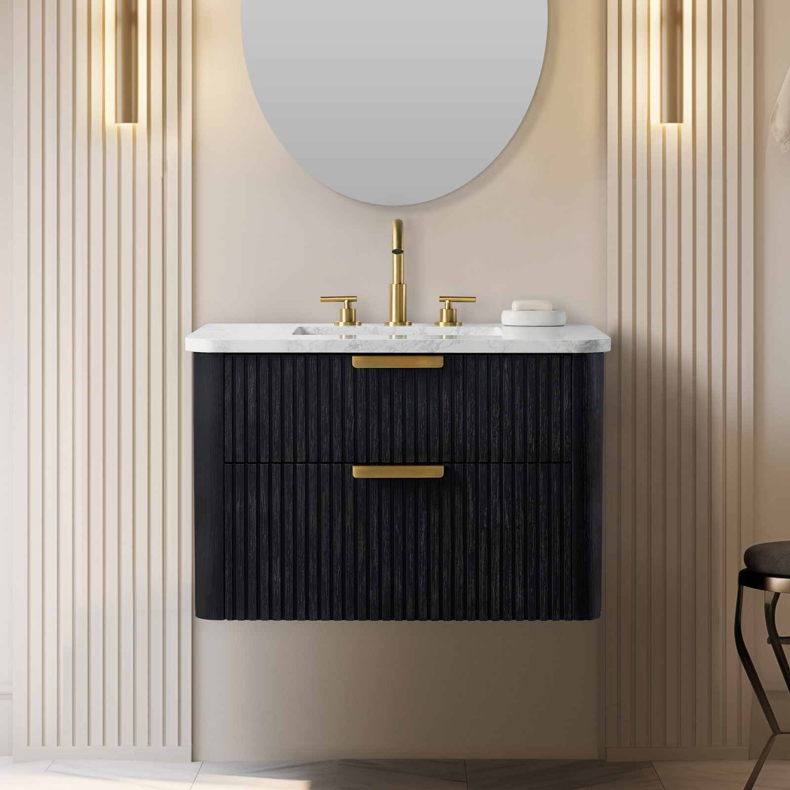 Liljan 30" Oak Single Bathroom Vanity, Black Oak/Brushed Bronze