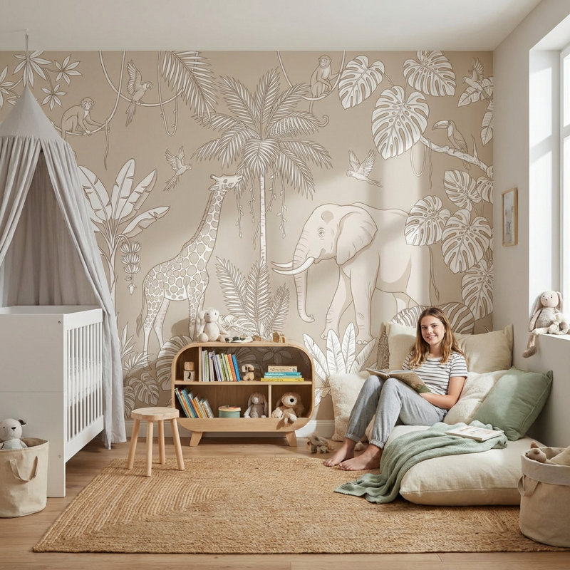 Papier peint jungle animaux tropicaux, 160 po x 108 po, Peler et coller