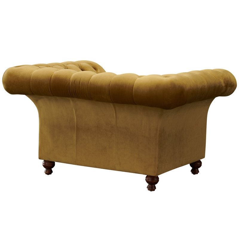 Peppie Velvet Chesterfield Chair, Yellow Genuine Leather