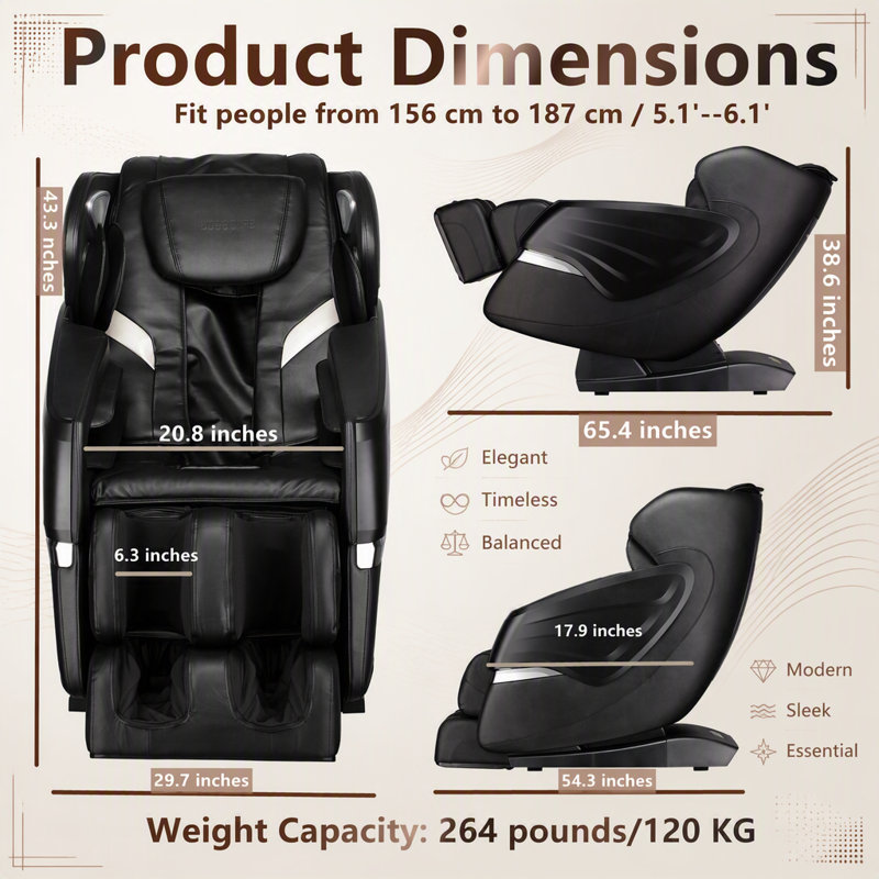 Fauteuil inclinable de massage complet SL Track avec rouleau de massage pour les pieds, massage par coussin gonflable, position zéro gravité et haut-parleur Bluetooth pour une relaxation ultime