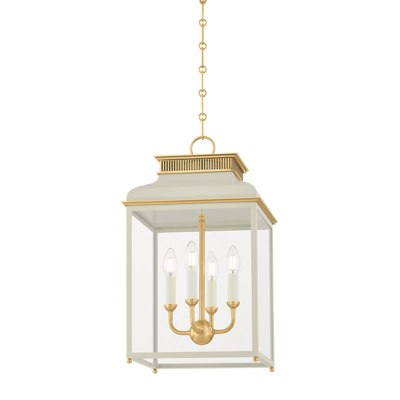 Houghton Lantern in Aged Brass and Distressed Bronze by Mark D. Sikes, Aged Brass/Off-White, 22.25" H x 12.75" W x 12.75" D