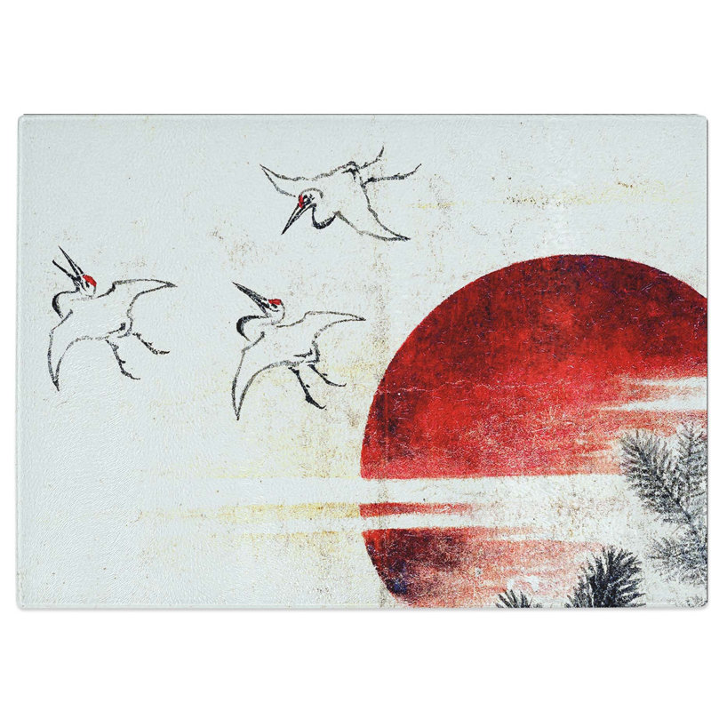 Tempered Glass Cranes at Sunset Chopping Board, 28.5 cm W x 20 cm L