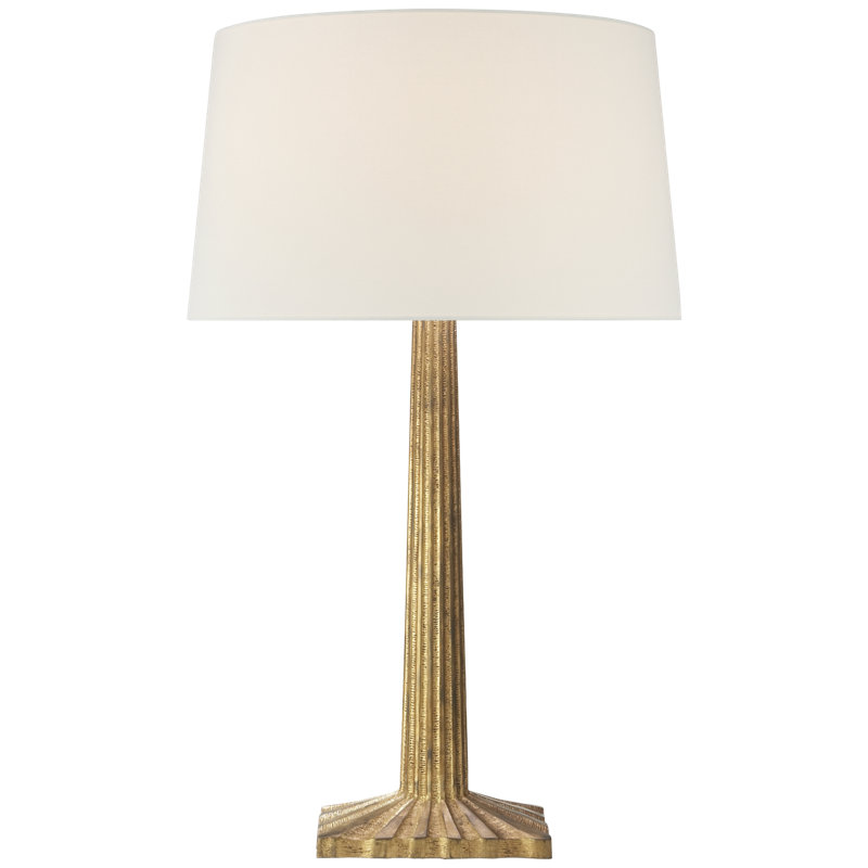 Chapman & Myers Strie Fluted Column Table Lamp, Gilded Iron, Fabric