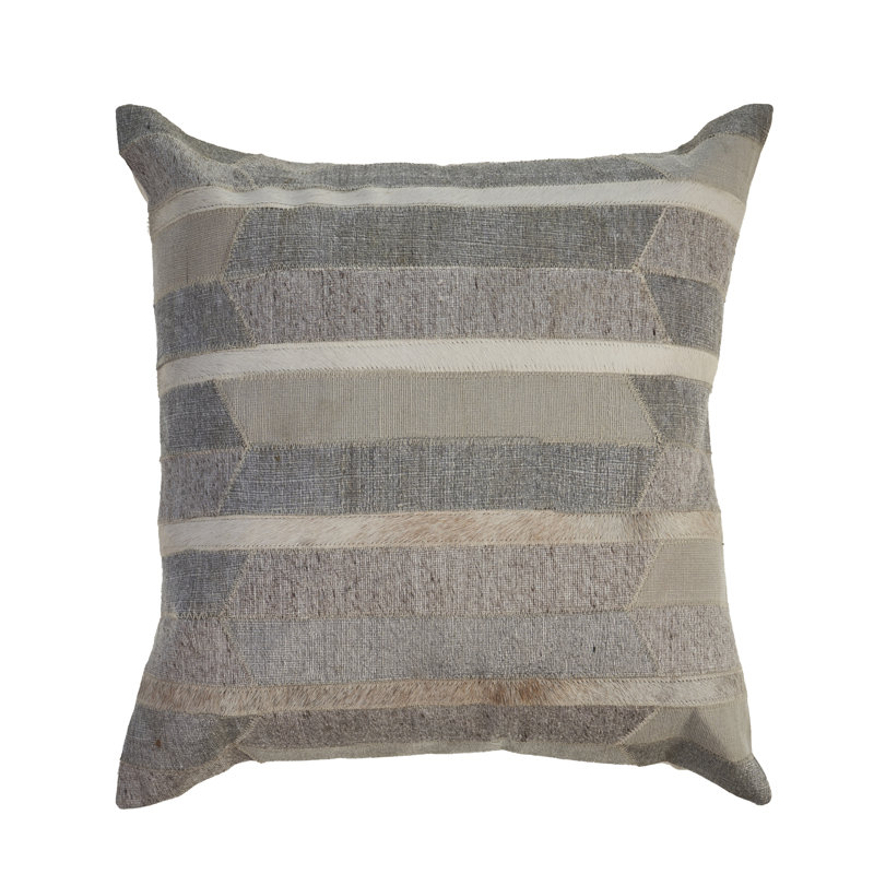 Housse de coussin en laine et en fausse peau rayée beige et ivoire 20 po, Housse de coussin seulement - sans coussin