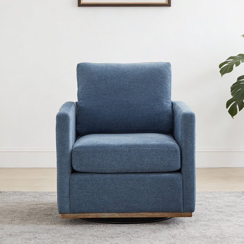 30.5" W Upholstered Comfy Swivel Club Chair, Blue