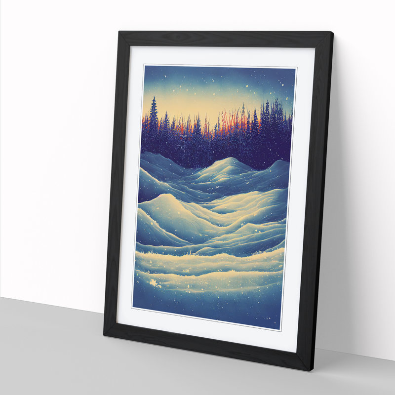 Winter Landscape Splatter - Single Picture Frame Print, Walnut, 34cm H x 25cm W x 2cm D