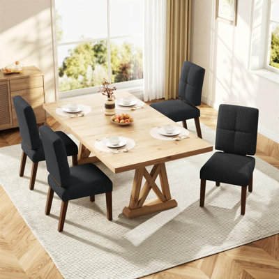 Ensemble de 6 chaises de salle à manger l 18,9 po en bois, chaises de salle à manger avec pieds en bois, coussins en forme de nuage et structure de renforcement pour la cuisine / le salon / le restaurant, assemblage facile