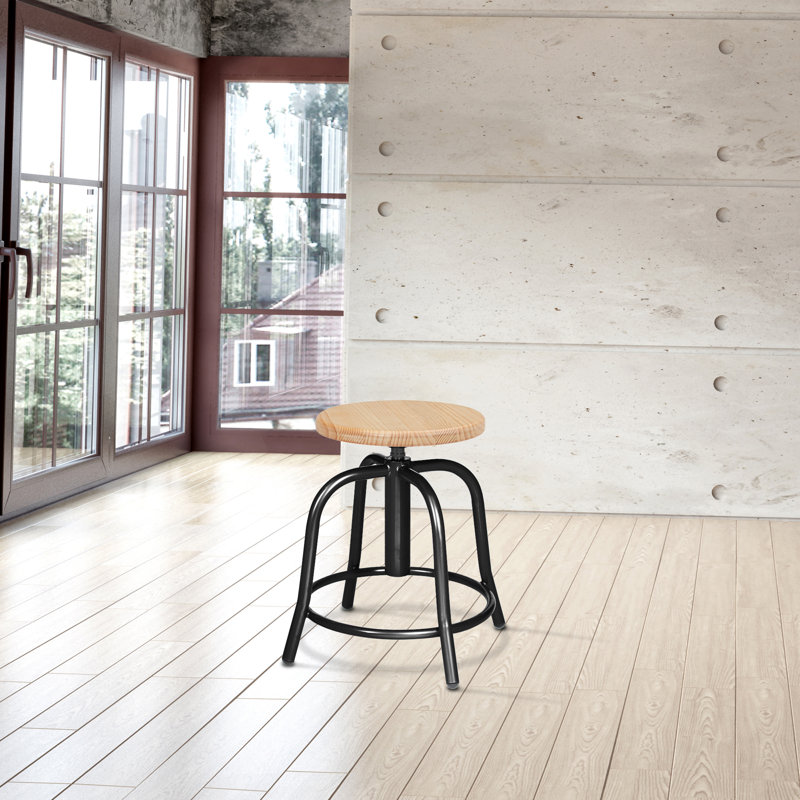 Vince  Swivel Stool with Wood Seat, Black