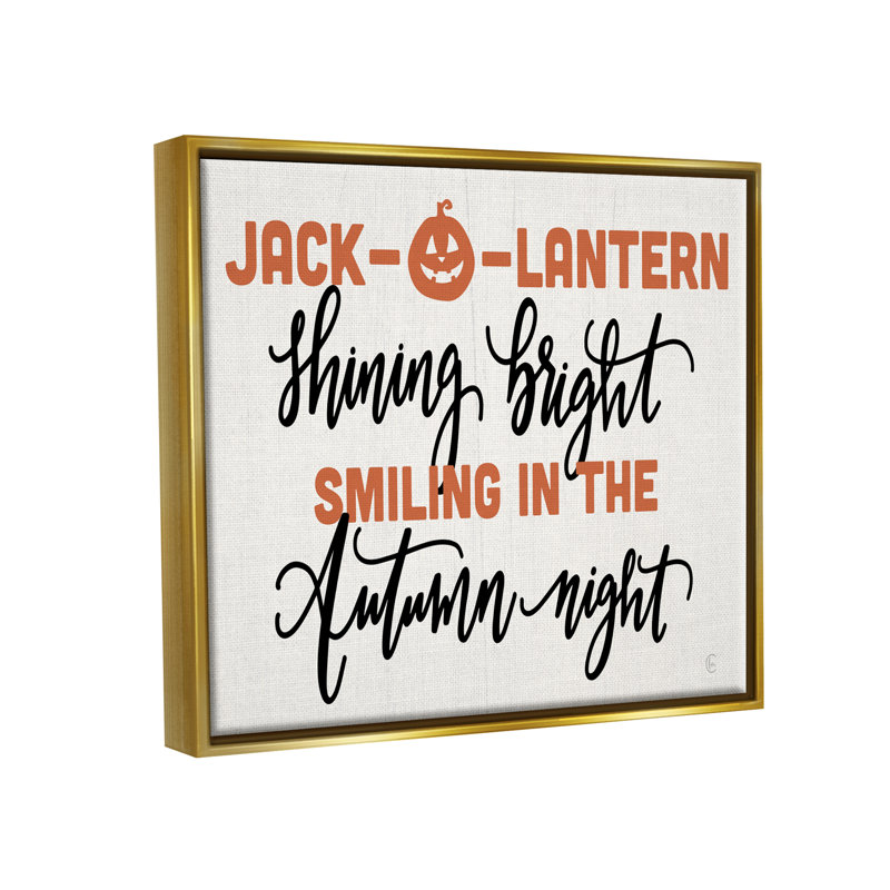 «Autumn Jack-o-Lantern», phrase encadrée sur bois, impression, H 25 po x l 31 po x P 1,7 po, Cadre flottant métallique doré