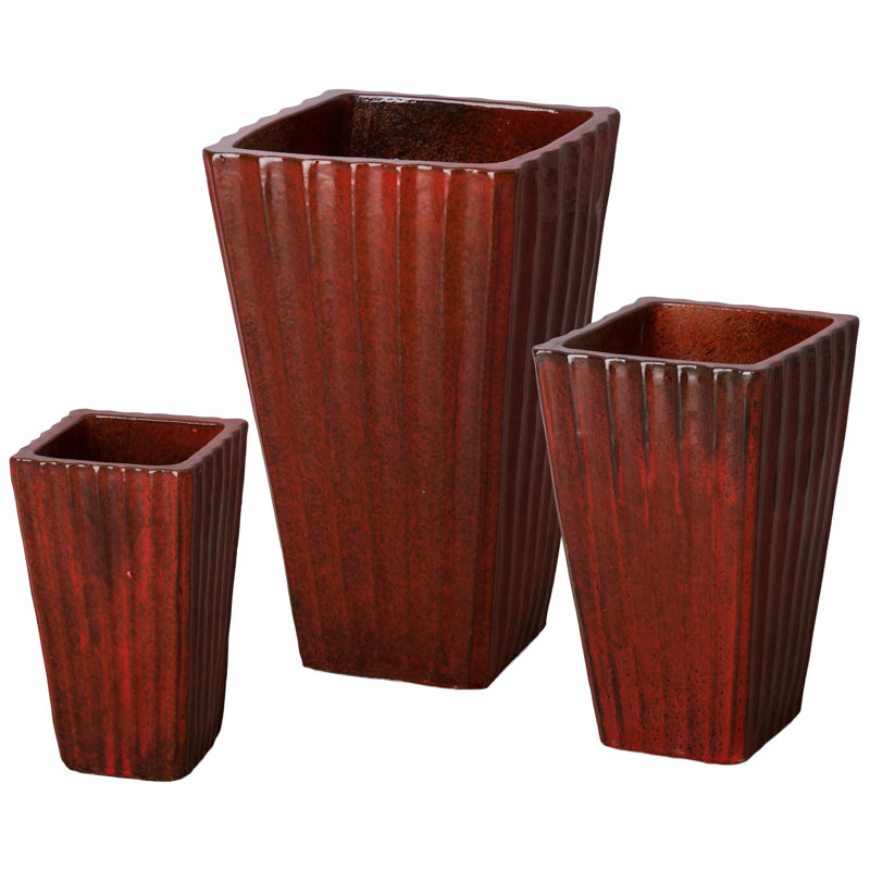 Pot à fleurs en argile, Rouge tropical, H 15 po x l 9,5 po x P 9,5 po
