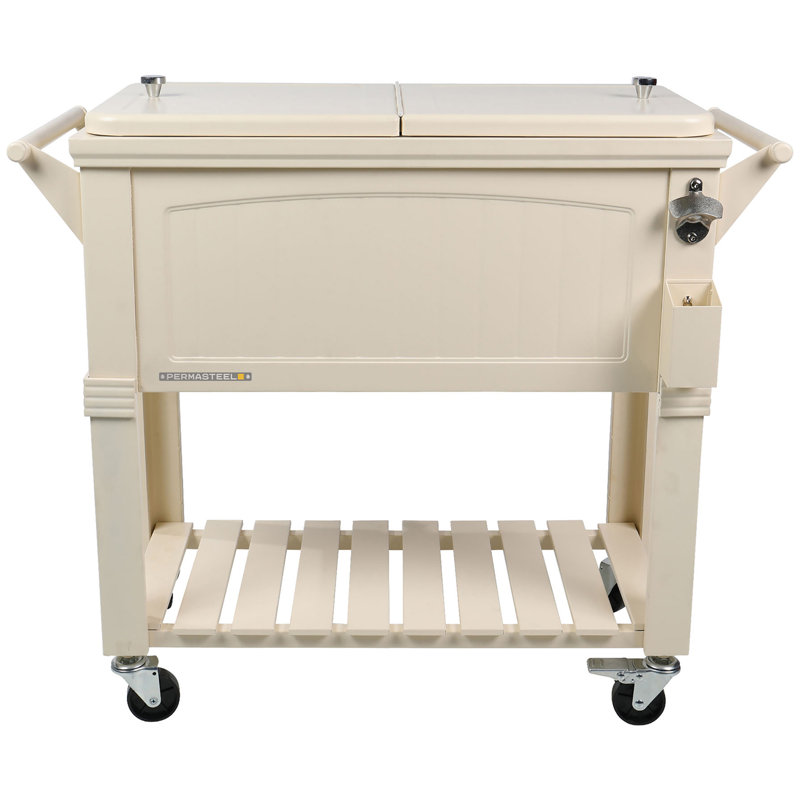 Permasteel 80 Qt. Furniture Style Rolling Patio Cooler, Cream, Without Divider