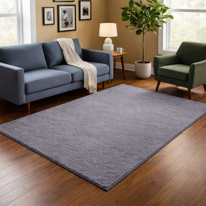 Luxurious Fluffy High-pile Living Room Large Area Rug, Rectangle 200 x 290 cm, Grey