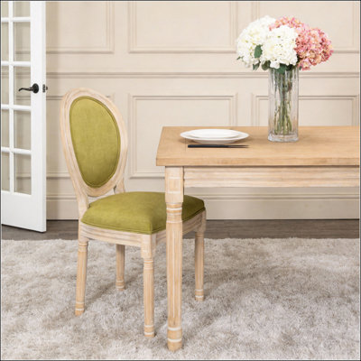 French Country Dining Chairs Set of 2, Upholstered with Round Back for Living Room, Kitchen, and Restaurant Use, Green