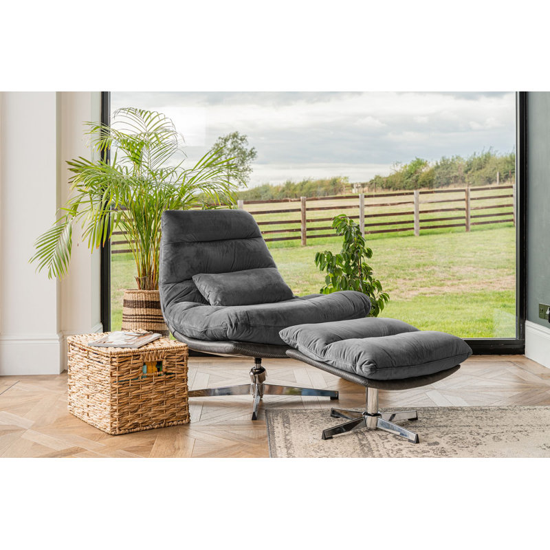 Bouchet Upholstered Swivel Accent Chair with Footstool
