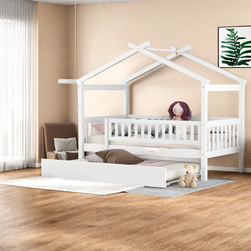 Lit simple spacieux en bois avec rangement pour lit gigogne, style moderne