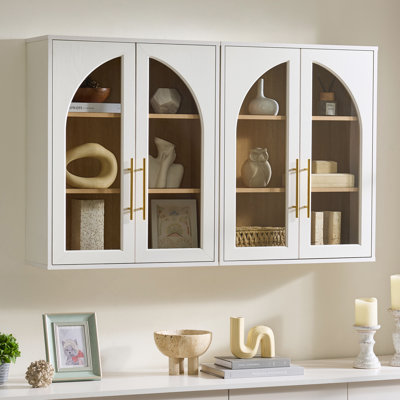 Ann Modern Arched Bathroom Wall Cabinet with Glass Doors, White-2PCS