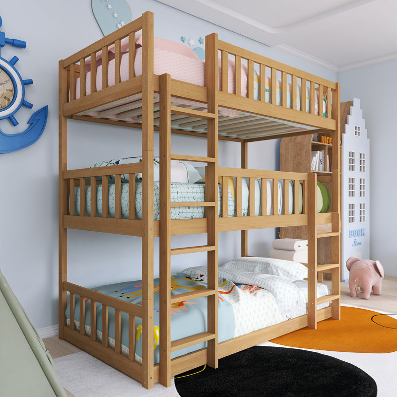 Lit superposé simple avec échelle en bois, Chêne blanc