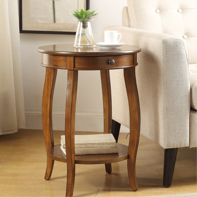 Table de bout en noyer de 24,5 po de hauteur avec tiroir et tablette de rangement pour une vie confortable