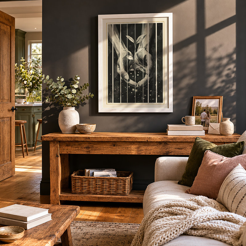 Deer in Starlight Japandi - Framed Print, Oak, A4 - 29.7 x 21.0 cm