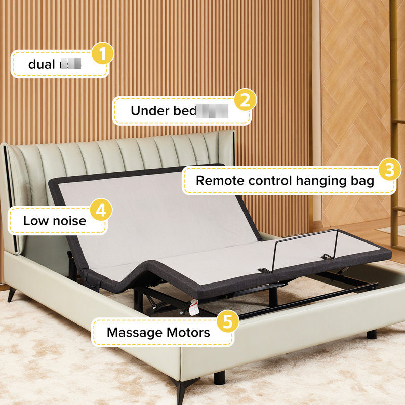 Grand lit ergonomique avec réglage optimal - gravité zéro, inclinaison de la tête et des pieds, contrôle sans fil, massage, taille de port réglable pour un sommeil tranquille et reposant, base de gravité, veilleuse,