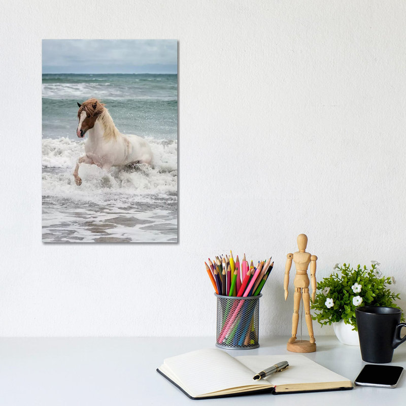 Icelandic Horse In The Sea, Longufjorur Beach, Snaefellsnes Peninsula, Vesturland, Iceland by Panoramic Images - Wrapped Canvas Print