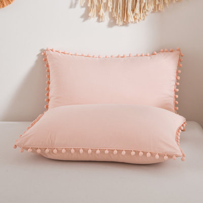 Pink Pillow Cases King Size Boho Pillowcases Set of 2 100% Soft Washed Microfiber Pink Pillow Case Cover 20x36 Inches Peach Pillow Shams for Bedroom Decor