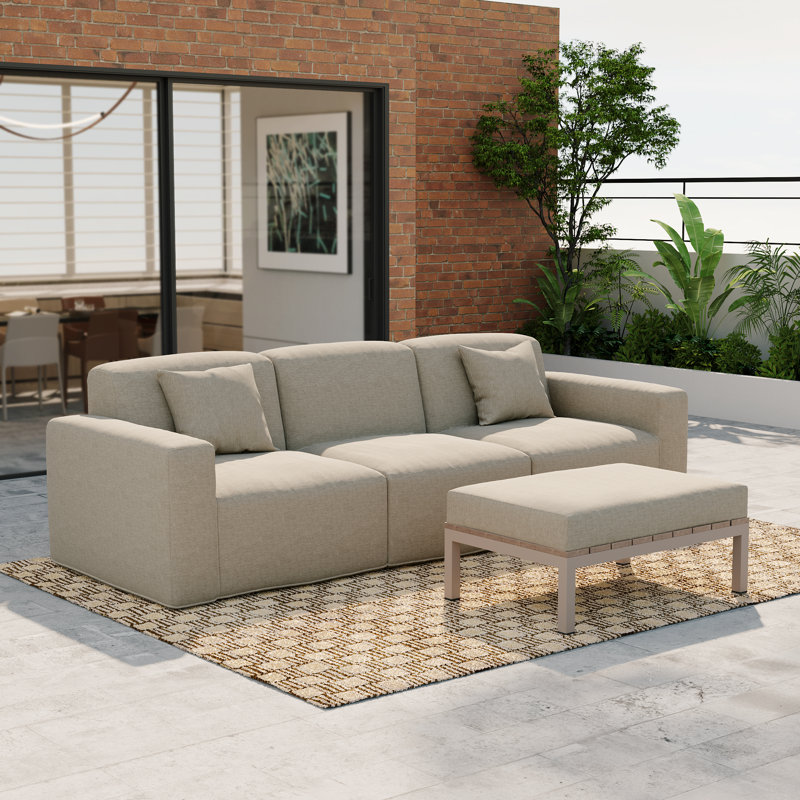 Ensemble de patio modulaire moderne Tomczyk 4 pièces, 2 fauteuils + chaise sans accoudoirs + table basse, tissu résistant aux intempéries et aux UV, aucun assemblage requis