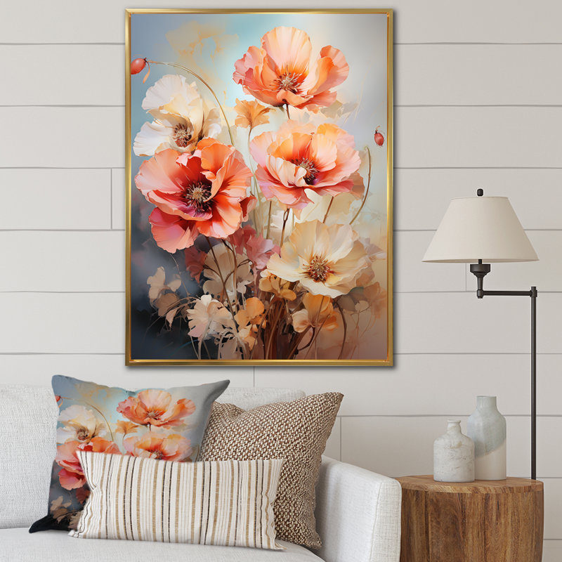 Impression sur toile Coral Poppies Romantic Impression III - Coquelicots, H 32 po x l 24 po x P 1 po, Cadre flottant doré