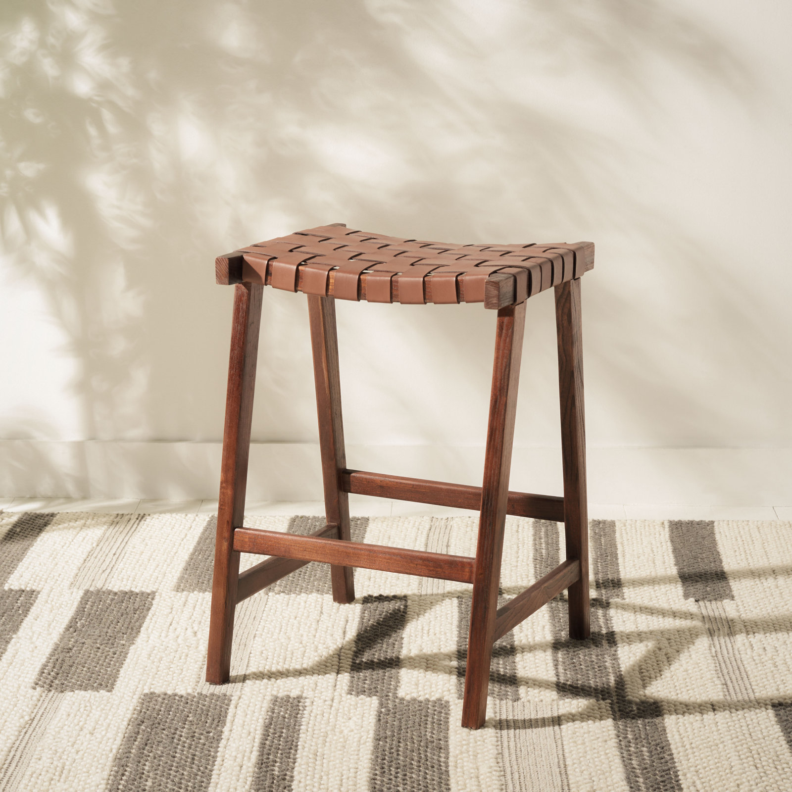Alston Bar and Counter Stool, Counter Stool (26.77” Seat Height), Walnut, Cognac