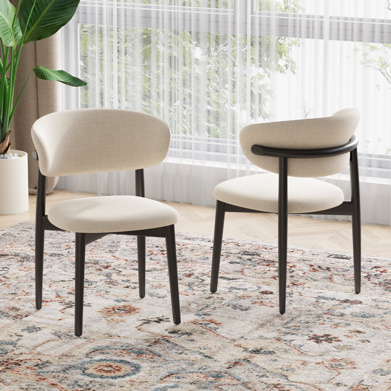 Mid-Century Solid Wood Beige Upholstered Dining Chairs, No Assembly Required Accent Chairs For Dining Room (Set of 6), 6