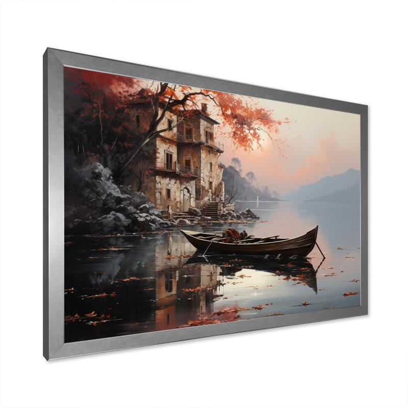 Italie, Italie, bord de lac sur impression sur toile, Cadre simple argenté, H 24 po x l 32 po x P 1 po