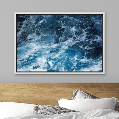 SIGNLEADER Framed Canvas Print Wall Art Dark & Light Blue Ocean Waves Nature Ocean Illustrations Impressionism Nautical Scenic Colorful Multicolor For
