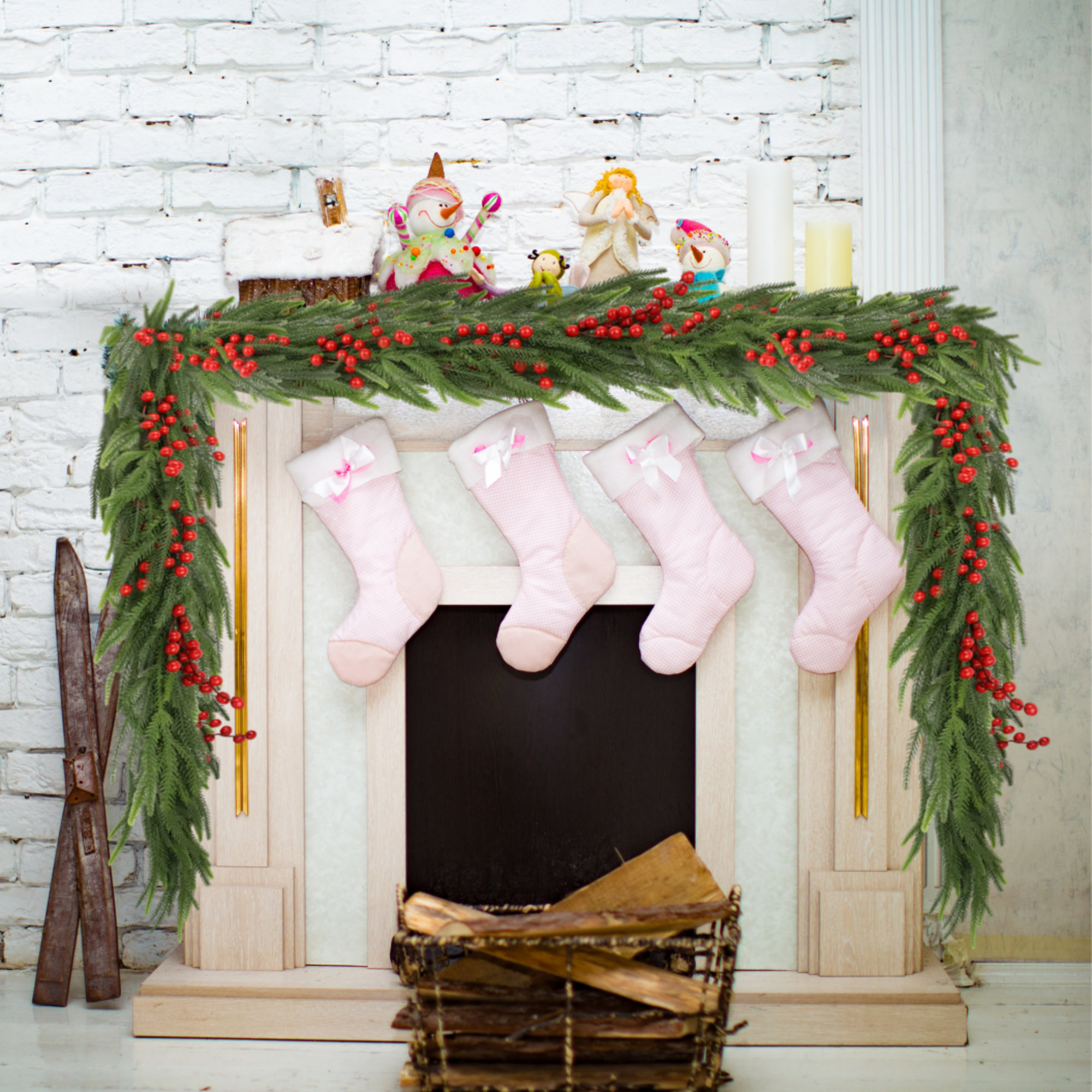 2-Pack Of  Pre-Lit Faux Spruce Garland, 9' L