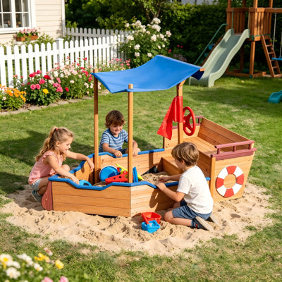 Bac à sable en bois avec couvercle et safran Pirate Ship