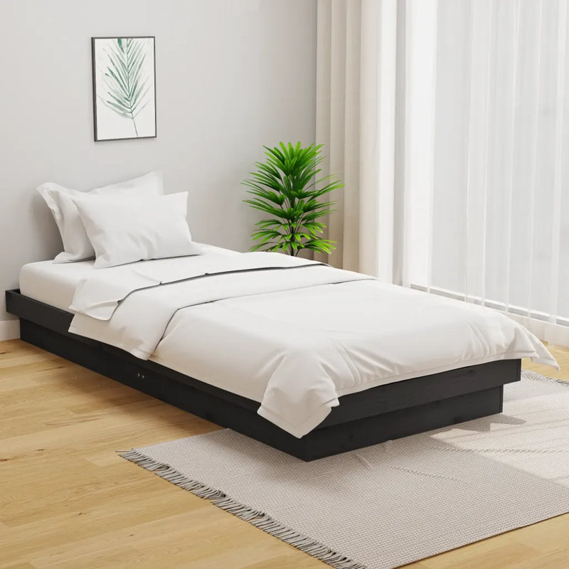 Bed Frame Solid Wood, grey, Double (4'6)
