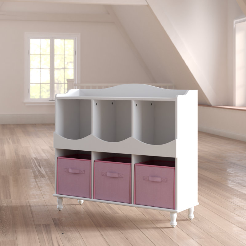 White Cube Storage Bookcase with Fabric Bins